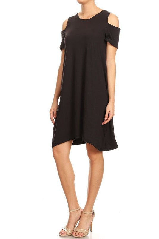 shift dress with cutout shoulders