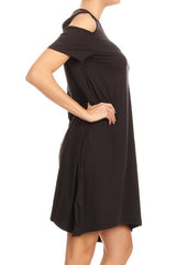 shift dress with cutout shoulders