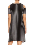 Thumbnail of shift dress  striped print with cutout shoulders