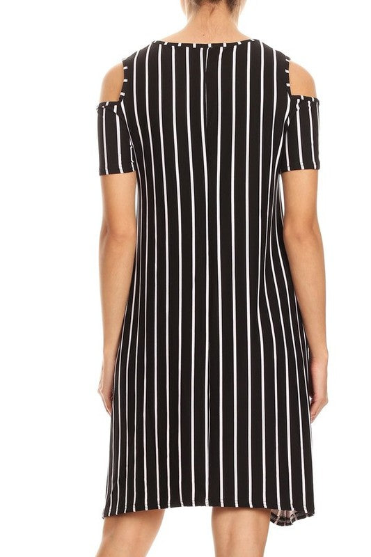 shift dress  striped print with cutout shoulders