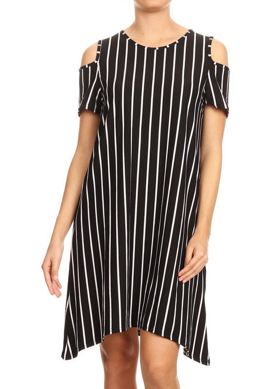 shift dress  striped print with cutout shoulders
