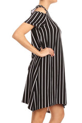 shift dress  striped print with cutout shoulders
