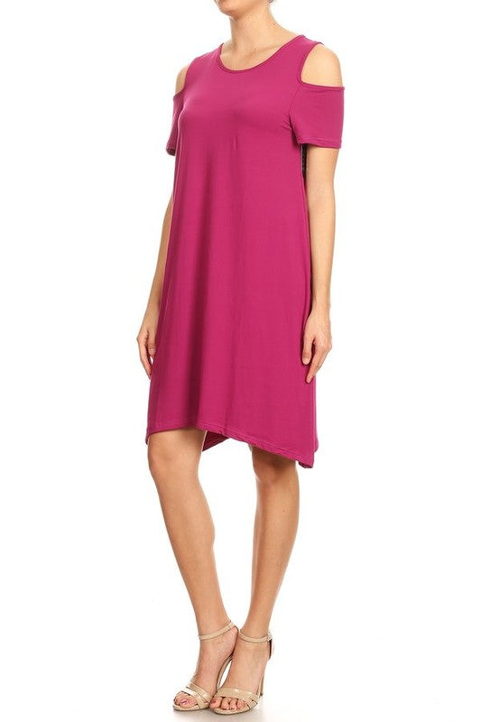 shift dress with cutout shoulders