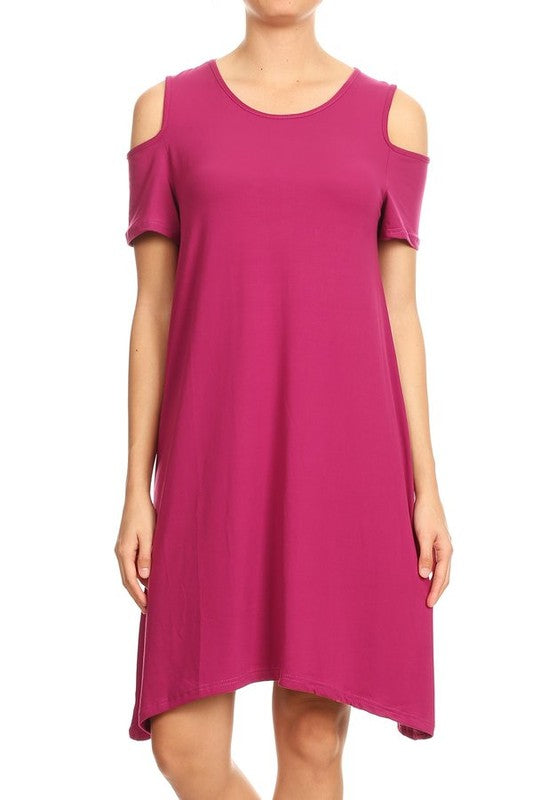shift dress with cutout shoulders
