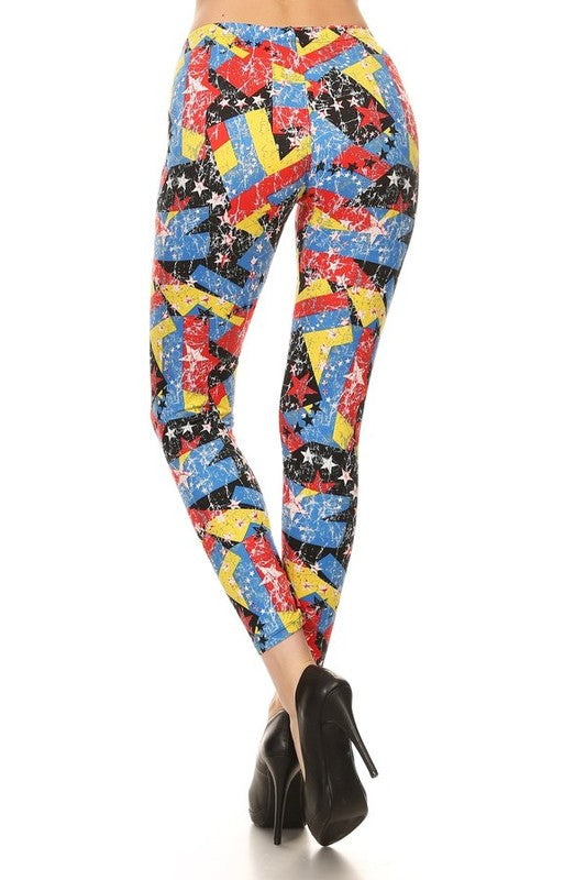 Distressed geometric print legging