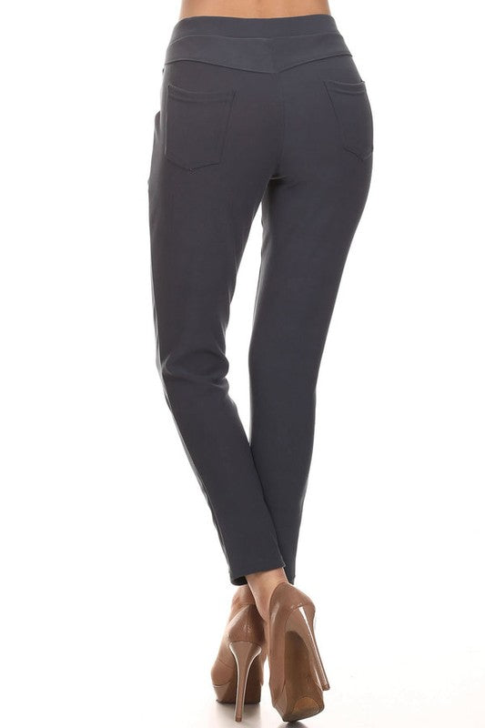 Solid color, slim fit, high waist pants