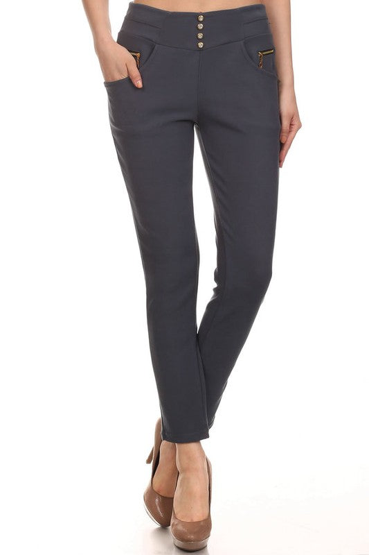 Solid color, slim fit, high waist pants