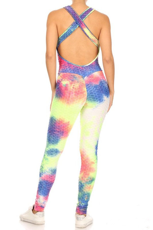 Tie dye print bodycon jumpsuit