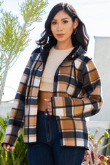 SHERPA LINED PLAID HOODED ZIP-UP JACKET