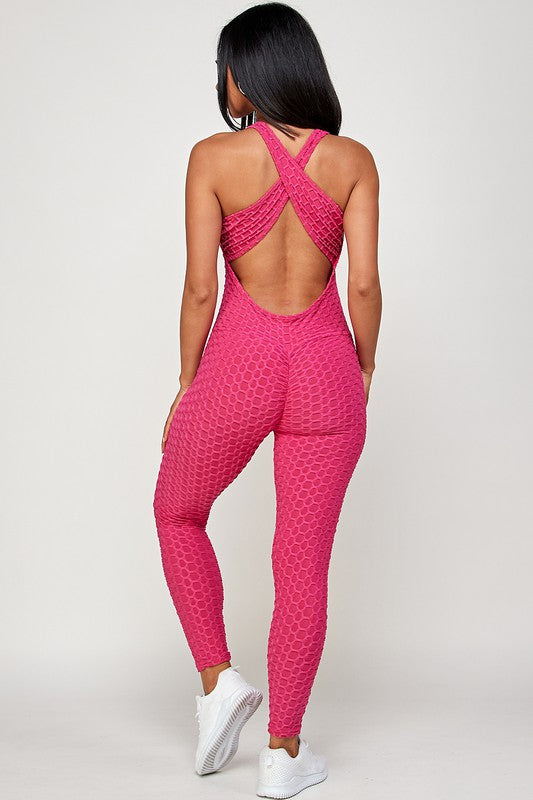SCRUNCH JUMPSUIT WITH CRISS CROSSED BACK