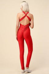 SCRUNCH JUMPSUIT WITH CRISS CROSSED BACK