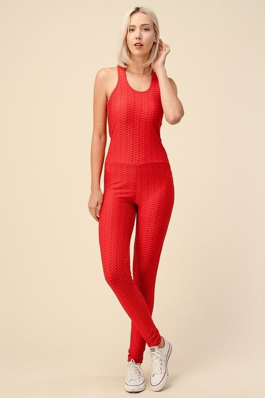 SCRUNCH JUMPSUIT WITH CRISS CROSSED BACK