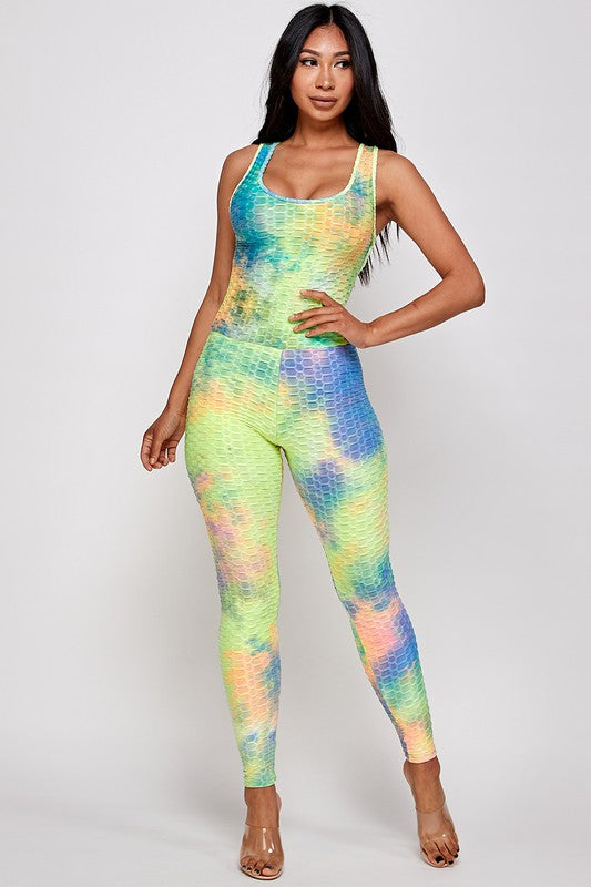 Tie dye print bodycon jumpsuit butt lifted