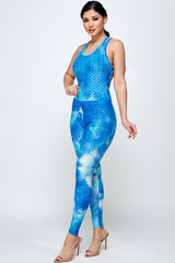 Tie dye print bodycon jumpsuit butt lifted