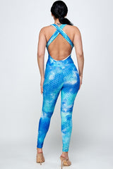 Tie dye print bodycon jumpsuit butt lifted