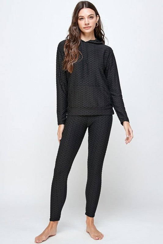 High Waist Jacquard Hoodie Butt Lift Leggings set