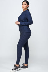 High Waist Jacquard Hoodie Butt Lift Leggings set