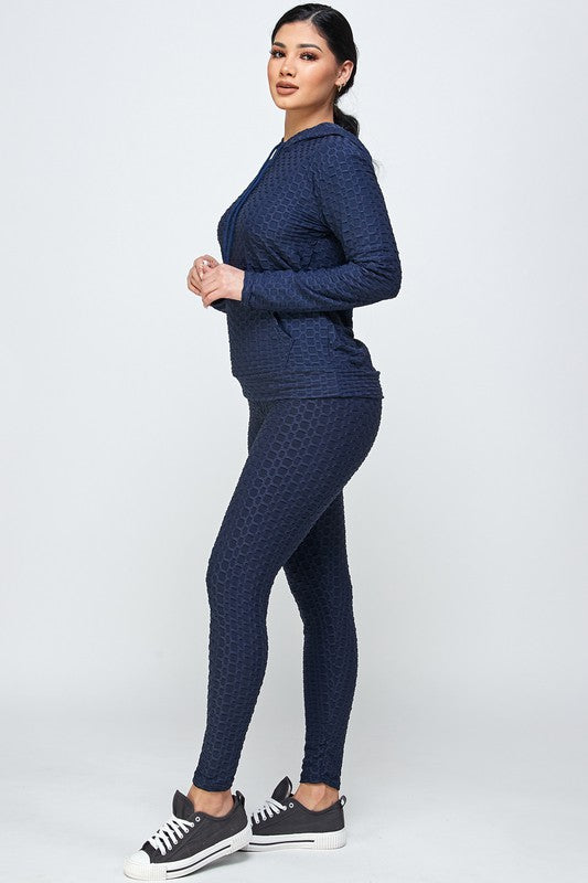High Waist Jacquard Hoodie Butt Lift Leggings set