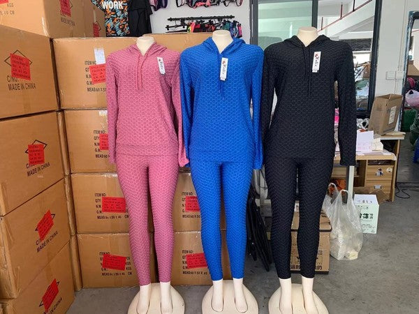 High Waist Jacquard Hoodie Butt Lift Leggings set