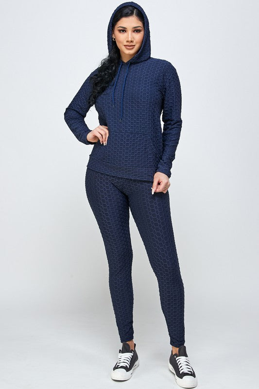 High Waist Jacquard Hoodie Butt Lift Leggings set