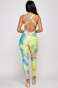 Thumbnail of Tie dye print bodycon jumpsuit butt lifted