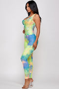 Thumbnail of Tie dye print bodycon jumpsuit butt lifted