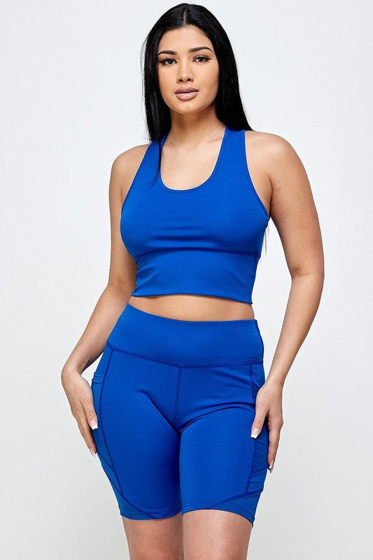 CONJUNTO DE CAMISETA SIN MANGAS CORTA Y PANTALÓN CORTO DE MOTORISTA ACTIVO SÓLIDO