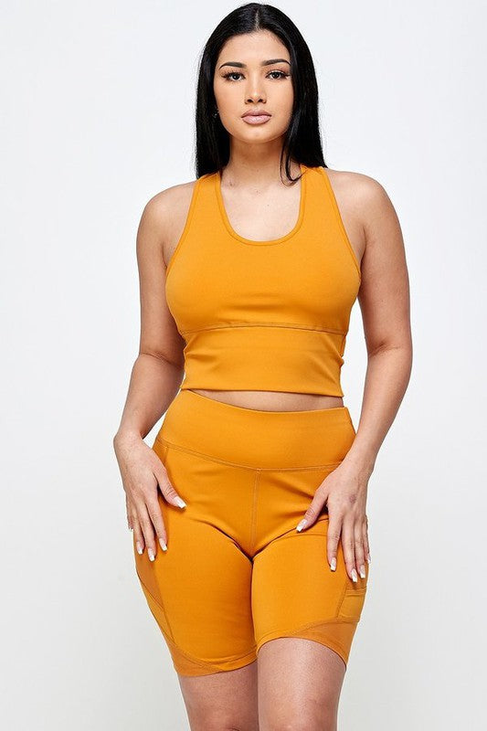 CONJUNTO DE CAMISETA SIN MANGAS CORTA Y PANTALÓN CORTO DE MOTORISTA ACTIVO SÓLIDO