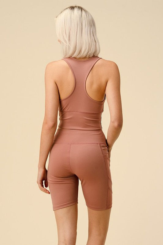 CONJUNTO DE CAMISETA SIN MANGAS CORTA Y PANTALÓN CORTO DE MOTORISTA ACTIVO SÓLIDO