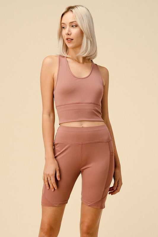 CONJUNTO DE CAMISETA SIN MANGAS CORTA Y PANTALÓN CORTO DE MOTORISTA ACTIVO SÓLIDO