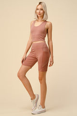 SOLID ACTIVE CROP TANK TOP and BIKER SHORT SET