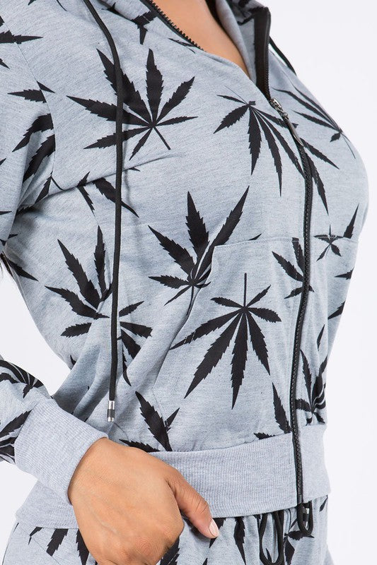 cannabis two piece hoodie jogger pants set