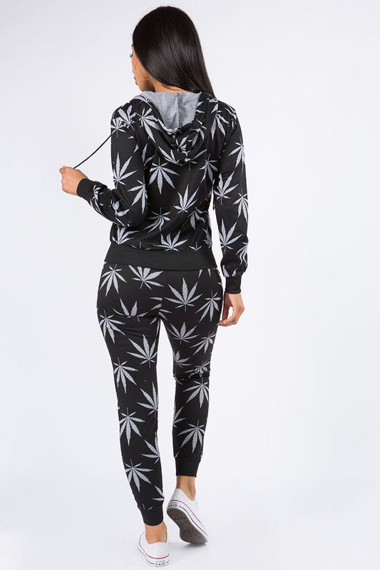 cannabis two piece hoodie jogger pants set