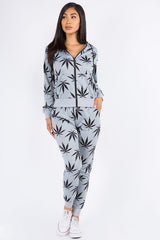 cannabis two piece hoodie jogger pants set