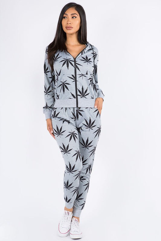 cannabis two piece hoodie jogger pants set