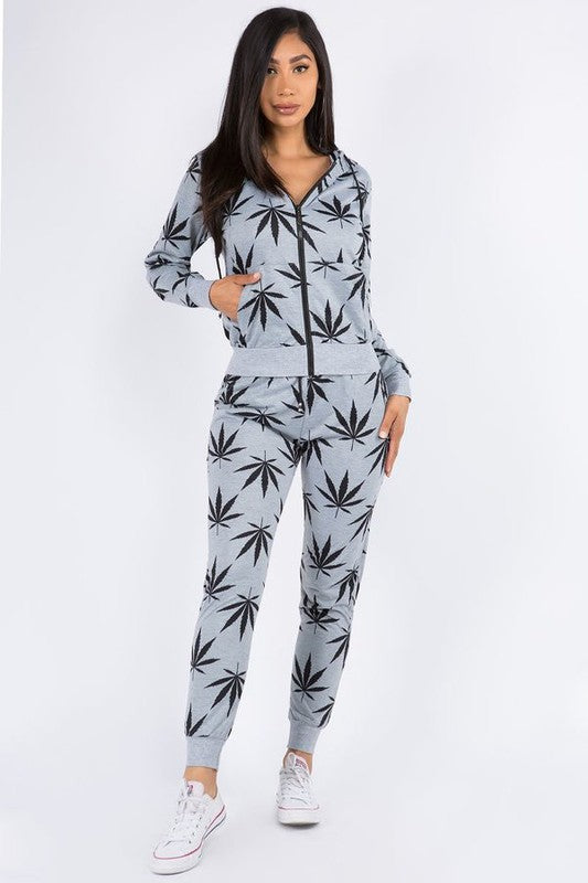 cannabis two piece hoodie jogger pants set