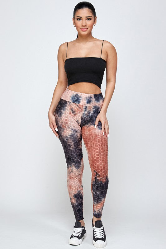 Textured Butt lifted Tie dye print legging