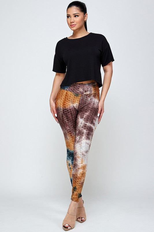 Textured Butt lifted Tie dye print legging