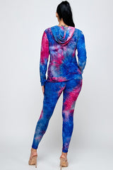Adult 3PCS Tie Dye Zip Up Hoodie  Leggings Set