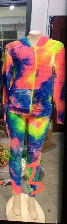 Adult 3PCS Tie Dye Zip Up Hoodie  Leggings Set
