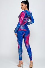 Adult 3PCS Tie Dye Zip Up Hoodie  Leggings Set