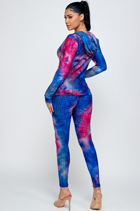 Adult 3PCS Tie Dye Zip Up Hoodie  Leggings Set