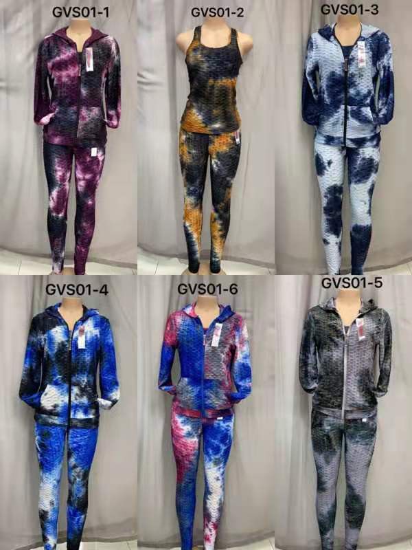 Adult 3PCS Tie Dye Zip Up Hoodie  Leggings Set