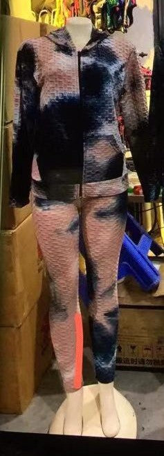 Adult 3PCS Tie Dye Zip Up Hoodie  Leggings Set