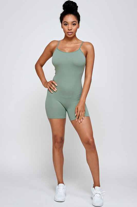 Seamless Ribbed Romper with Adjustable Strap