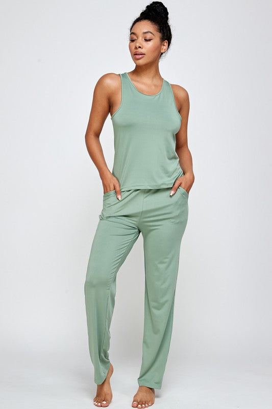 Racerback Tank with Straight Fit Pants Lounge Set