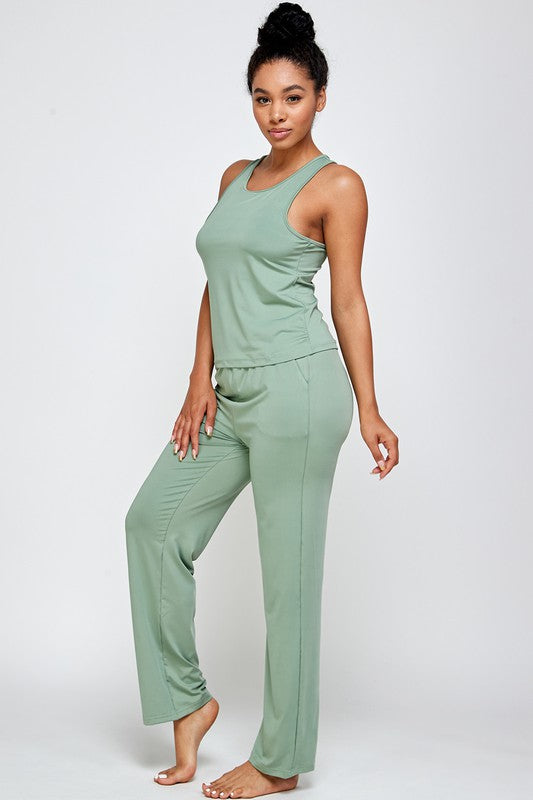 Racerback Tank with Straight Fit Pants Lounge Set