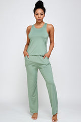 Racerback Tank with Straight Fit Pants Lounge Set