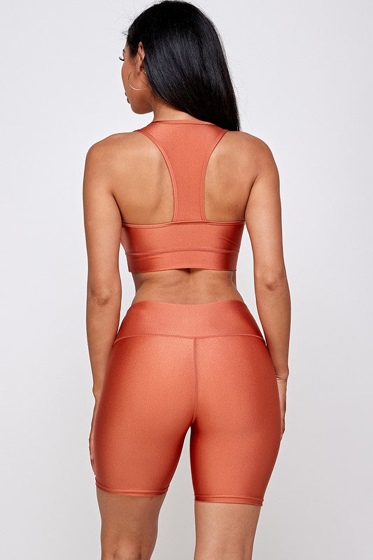 SHEEN FINISH SPORTS BRA and BIKER SHORT SET