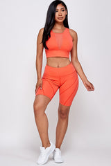 SHEER MESH PANEL SPORTS BRA AND BIKER SHORT SET